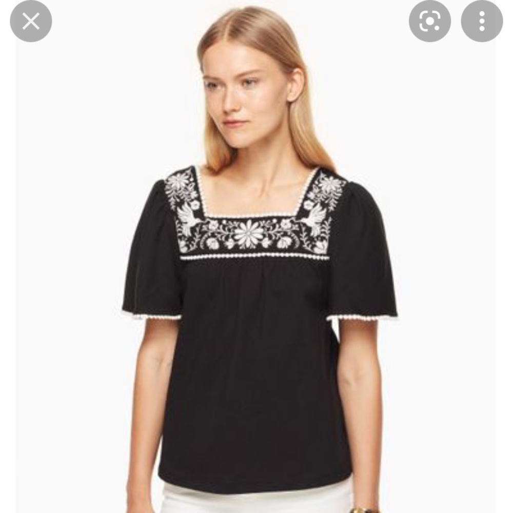 Women's Black Embroidered Tee